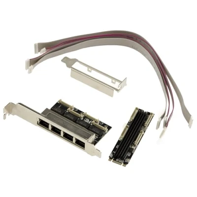 Abbildung von KALEA INFORMATIQUE M2 Netzwerk Controller Karte mit 4 Gigabit Ethernet LAN Ports für M.2 vom Typ PCIe Key M oder B+M, Realtek RTL8111H Chipsatz.
