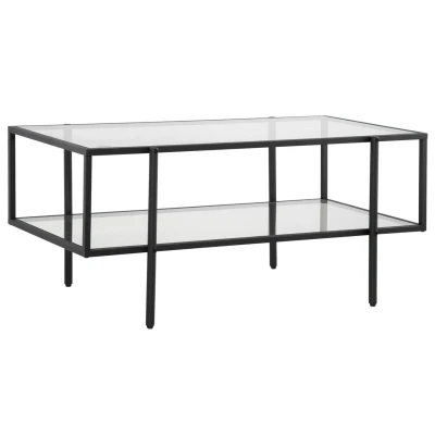 Abbildung von Beistelltisch mit Glasplatte Couchtisch 3 Regalen Stahlrahmen Glas Schwarz 100 x 55 45,5 c