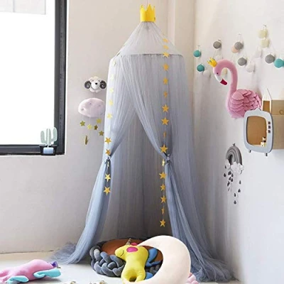 Abbildung von Naturer Grau Betthimmel Babybett Baldachin Groß Schlafzimmer Moskitonetz Kinderbett Himmel Fliegennetz Mückenschutz für Spielzimmer Dekoration