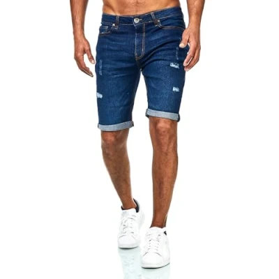 Abbildung von JEEL Herren Kurze Hosen Slim Fit Jeans Shorts 5 Pocket Style Stretch Hose für Männer Basic Washed Destroyed 11 Navy 36W