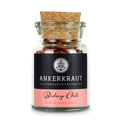 Abbildung von Ankerkraut Birdseye Chili, ganze Chili Schoten, extrem scharf, Asiatische Afrikanische Mexikanische Gerichte Würzen, Chilli Sauce verfeinern, 35 g im Korkenglas