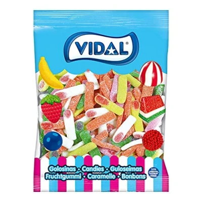 Abbildung von Vidal Sortimentskaramell aus Gummi mit Pica Geschmack, Rosa, Gelb, Orange und Grün, Mischung von Obst, Beutel 1,5 kg (101),
