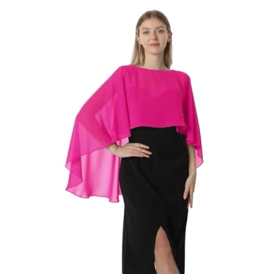 Abbildung von Hotshawl Capelets für Damen, Chiffon Umhang, Schals und Wickeltücher Abendkleid, Hochzeit, Umhänge, Knallpink (Hot Pink), Einheitsgröße