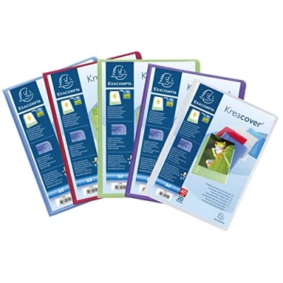 Abbildung von Exacompta 5729E 5er Pack Premium Sichtmappe KreaCover aus transluzenten Kunststoff DIN A4 mit 20 Klarsichthüllen, 40 Sichten, farbig sortiert, Aktenhülle, Prospekthülle