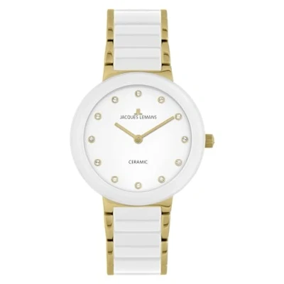 Abbildung von JACQUES LEMANS Damenuhr Monaco massiv Edelstahl/High Tech Ceramic Edelstahl ip Gold Swarovskisteine 42 7L
