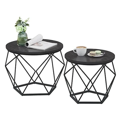 Abbildung von VASAGLE Couchtisch rund, 2er Set, Wohnzimmertisch, Beistelltisch, modern, abnehmbare Tischplatte, für Wohnzimmer, tintenschwarz LCT041B22