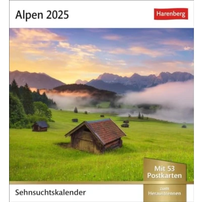 Abbildung von Alpen Sehnsuchtskalender 2025 Wochenkalender mit 53 Postkarten: Postkarten in einem Fotokalender für Bergfreunde. Beeindruckende Panoramen ... zum Aufstellen (Sehnsuchtskalender Harenberg)