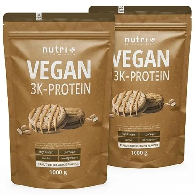 Abbildung von Veganes Eiweißpulver Erdnussbutter Cookie 2 kg 80% Eiweiß 3k Proteinpulver Peanutbutter Cookies Protein Pulver 2000g ohne Milch &amp; Lactose Nutri + Vegan