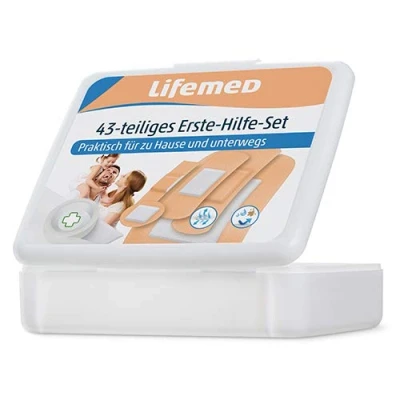 Abbildung von Lifemed 43 teiliges Erste Hilfe Set in einer praktischen und wiederverwendbaren Kunstoffbox, 3er Pack (3 x 1 Stück)