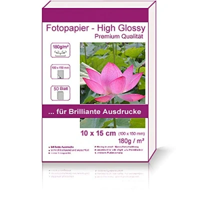 Abbildung von 100 Blatt 10x15cm 180g/m² Fotopapier Hglossy wasserfest Photopapier hochglänzend high glossy photopaper photo paper glänzend 180g / m² 180g/qm 10x15 cm 10 x 15