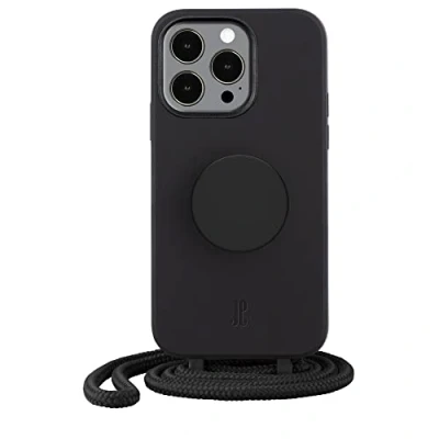 Abbildung von PopSockets x Just Elegance iPhone Hülle Necklace Case Handyhülle kompatibel mit 13 Pro Schutzhülle Abnehmbarer Kordel und Fingerhalter (Schwarz)