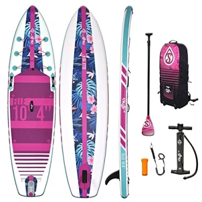 Abbildung von Skiffo Sup Stand Up Paddle aufblasbar Elle 10&#039;4 PB SXX104C Dropstitch Pack Paddel, Leash, Pumpe und Transporttasche, bis zu 120 kg 236 l 315 x 79 13 cm, für Damen, Rosa