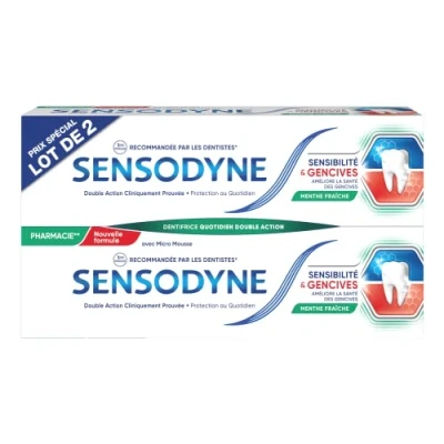 Abbildung von Sensodyne Zahnpasta für Sensibilität und Zahnfleisch, frische Minze, Behandlung von empfindlichen Zähnen 2 x 75 ml