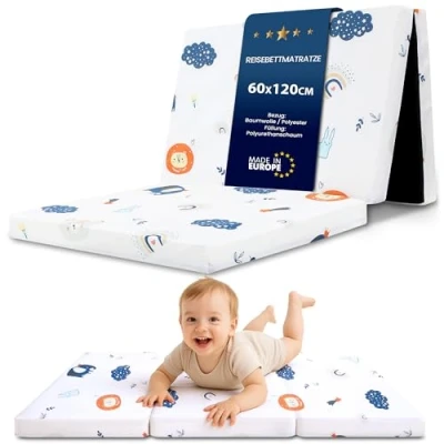 Abbildung von Reisebett Matratze 60x120 cm faltbar Dicke Faltbare für Baby Klappmatratze Kinder Regenbogen