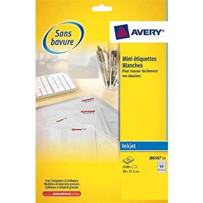 Abbildung von Tintenstrahletikett Avery 46x11.1mm Weiß 25 Blatt 84 Etiketten pro