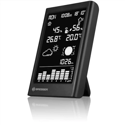 Abbildung von Bresser Funk Wetterstation MeteoTemp TBV, Thermo Hygro Außensensor, Innen /Außen Temperatur, Luftfeuchtigkeit, Max/Min Speicher, DCF, Weckfunktion