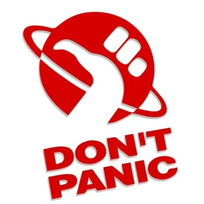 Abbildung von Don&#039;t Panic Per Anhalter durch die Galaxis Hitchhiker&#039;s Guide L 0136 (rot) // Sticker OEM JDM Style Aufkleber
