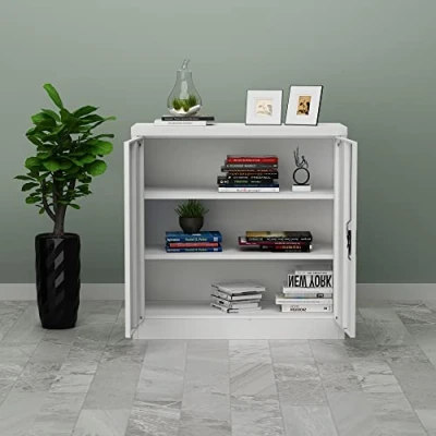 Abbildung von [en.casa] Aktenschrank Molise 90 x 40 cm Büroschrank mit 2 Türen Stahlschrank höhenverstellbaren Einlegeböden Metallschrank abschließbar Stahl Lichtgrau