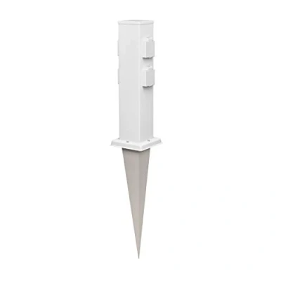 Abbildung von ledscom.de Garten Steckdosen Säule Polly mit Erdspieß für außen, IP44, 4 Fach, Edelstahl, eckig, weiß, 40cm