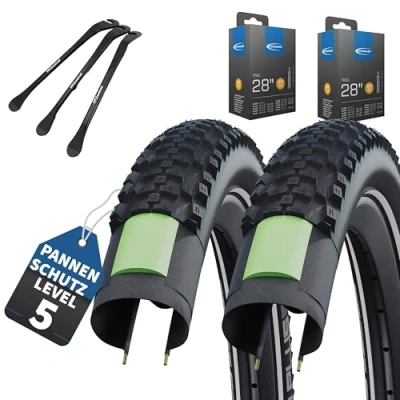 Abbildung von 2er Set Schwalbe Fahrradreifen Smart Sam Plus 28 Zoll x 1.60 (42 622) + auswählbar mit Schläuchen AV/DV/SV/Ohne 3 MSZweirad Reifenheber (DV Ventil Schläuche, 28x1.60 622))