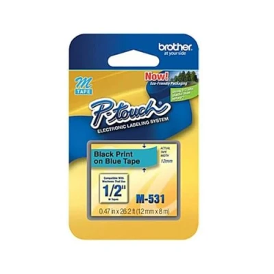 Abbildung von Brother M K531, nicht laminiert Schriftband 12mm blau/schwarz P touch 55/65/75/85/110/BB4