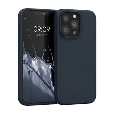 Abbildung von kwmobile Hülle kompatibel mit Apple iPhone 13 Pro Silikon Handy Case Handyhülle weiche Oberfläche kabelloses Laden Heidelbeerblau