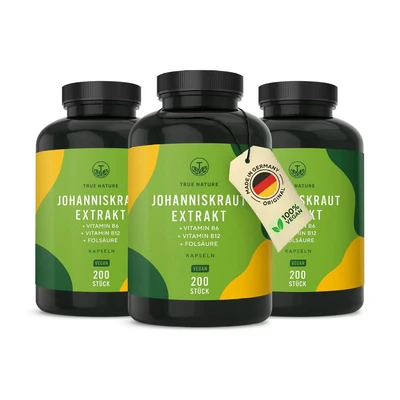 Abbildung von Johanniskraut Extrakt 600 Kapseln Vegan TRUE NATURE 3x200 St