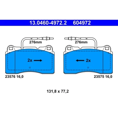 Abbildung von ATE 13.0460 4972.2 Bremsbelagsatz inkl. Verschleißwarnkontakt PEUGEOT: 607 Limousine