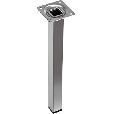 Abbildung von GedoTec Möbelfuss Chrom 200 mm Schrankfuß Tischbein mit schwarzem Kunststoffgleiter H3917 Stahlrohr Füße Metall massiv Sockelfüße verchromt poliert 1 Stück Stützfuß Anschraubplatte