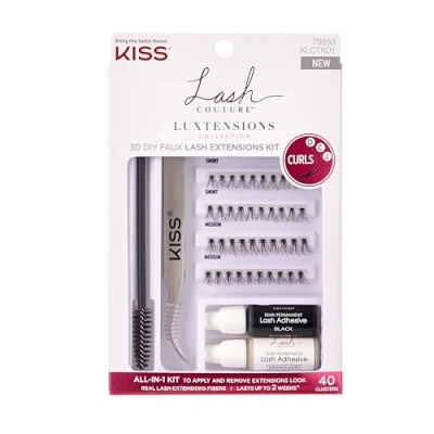 Abbildung von KISS Lash Couture LuXtensions Collection 3D DIY Wimpern Extensions Set, 40 Wimpernbüschel, Wimpernkleber, Applikator, Wimpernbürstchen, semi permanenter Wimpernkleber und Entferner