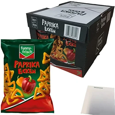 Abbildung von Funny Frisch Paprika Ecken Knabbergebäck pikant würzige Knabberei 14er Pack (14x75g Tüte) + usy Block