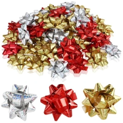 Abbildung von Wilhelm Sell® 60x Geschenkschleifen selbstklebend 5 x 2 cm Bunte Schleifen für Geschenke Dekorative Fertigschleifen Weihnachten, Geburtstage und Hochzeiten (goldfarben/silberfarben/rot)