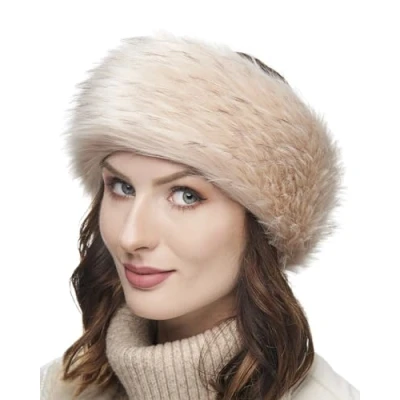 Abbildung von Futrzane Classic Stirnband Fell Damen Winter Ohrenwärmer aus Pelz Größe L (Elfenbein Classic)