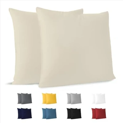 Abbildung von Kissenbezug 60 x cm (Set mit 2) 100% Jersey Baumwolle 150 g/qm Kissenbezüge Beige Für Kissen Kissenhülle Resistent und Hypoallergen Dreamzie