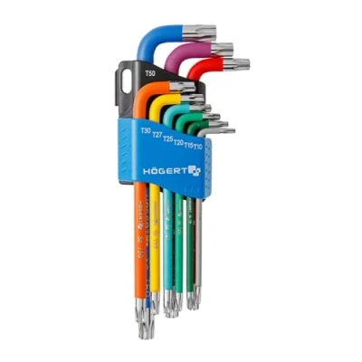 Abbildung von Hogert Technik HT1W817 Winkelschraubendrehersatz T10, T20, T25, T27, T30, T40, T45, T50 9