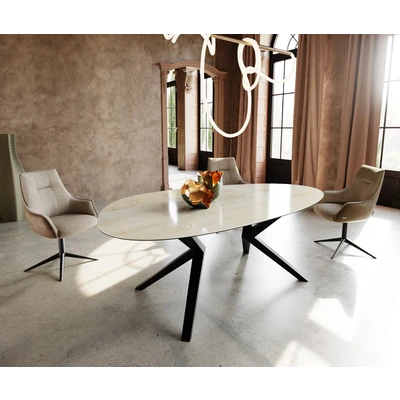 Abbildung von Esstisch Edge Oval 220x120 Keramik Iris FMG Onice Oro Zenthara kantig Metall Schwarz