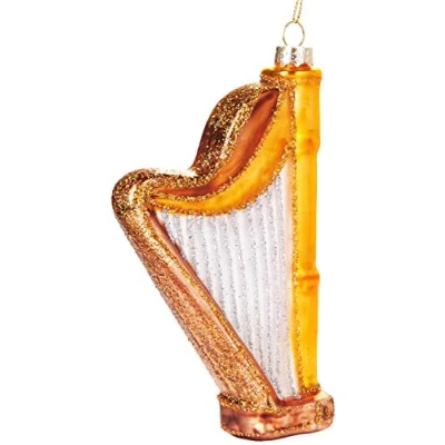 Abbildung von BRUBAKER Harfe Gold Handbemalte Weihnachtskugel aus Glas Mundgeblasener Christbaumschmuck Figuren lustig Deko Anhänger Baumkugel 14 cm