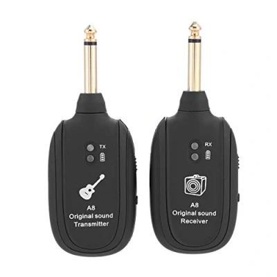 Abbildung von Guitar Wireless System, Audio Transmission Set mit Receiver Transmitter für E Gitarren Bass Violine, ausgestattet USB Ladekabel