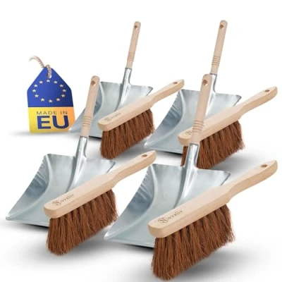 Abbildung von Novaliv 4X Kehrschaufel Set verzinkt Kokosborsten Kehrblech und Handfeger Kehrset Kehrgarnitur Dustpan and Brush Kokos Kehrwisch Kaminzubehör Kaminbesen