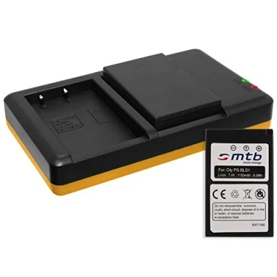 Abbildung von 2 Akkus + Dual Ladegerät (USB) für BLS 1 BLS1 / Olympus E 400, 420, 450, 600, 620 Pen P1, P2, P3 PL1 ... s. Liste! (inkl. Micro USB Kabel)