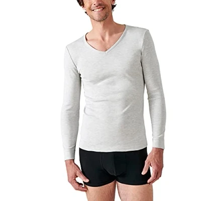 Abbildung von Damart Herren T Shirt Col V, Maille Interlock Thermolactyl Thermounterwäsche Oberteil, grau meliert, XL