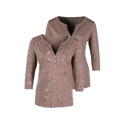 Abbildung von Lascana 3/4ARM 2 PACK Langarmshirt, Damen, Größe: 36/38, Taupe