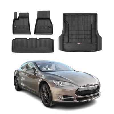 Abbildung von OMAC Fußmatten &amp; Kofferraumwanne Set kompatibel mit Tesla Model S 2012 2024 Gummi TPE 4X