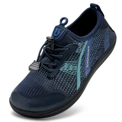 Abbildung von IceUnicorn Barfussschuhe Kinder Breite Badeschuhe Junge Mädchen Strandschuhe Aquaschuhe Barfußschuhe rutschfest Wasserschuhe(Marineblau, 24EU Weit)