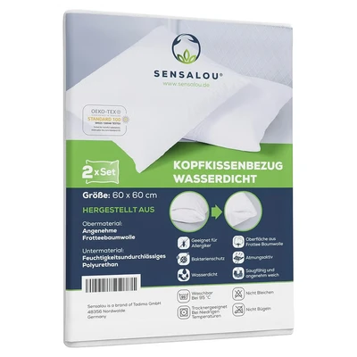 Abbildung von Microfaserkissen Kopfkissenbezug mit Reißverschluss wasserdicht weiß 2 Stück, Sensalou, Set, 2er Set