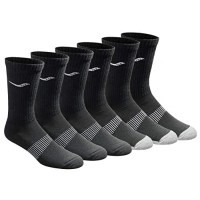Abbildung von Saucony Men&#039;s Big &amp; Tall Run Dry Athletic Crew Socks, Black (6 Pairs), Shoe Size: 13 15