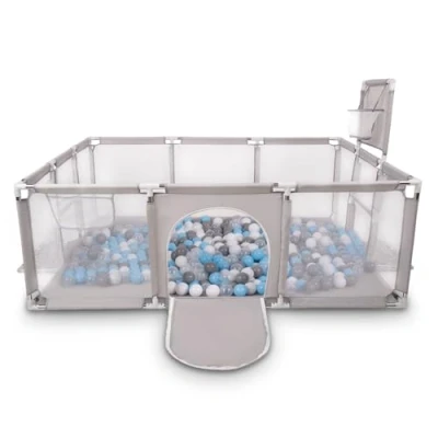Abbildung von Selonis Laufstall Baby Großer Spielplatz Mit 200 Bälle Laufgitter Für Kinder, Grau: Grau/Weiß/Transparent/Babyblue