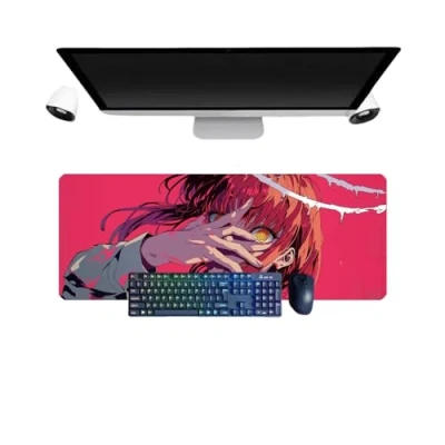Abbildung von PUrar Chainsaw Man Anime XL Multifunktions Gaming Mauspad, 800 x 300 mm, Tastatur, wasserdicht und Basis aus rutschfestem Gummi, strukturierte Oberfläche