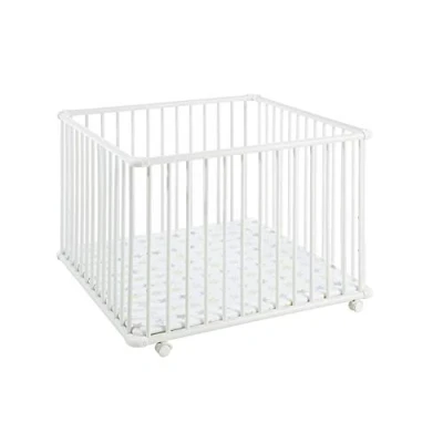 Abbildung von Geuther Laufstall Belami Plus einfach zerlegbares Laufgitter, TÜV geprüft, aus Holz in Weiß, Dekor: Mint, Größe: 97 cm x