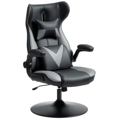 Abbildung von Vinsetto Gaming Stuhl mit Wippenfunktion, ergonomischer Computerstuhl, höhenverstellbar Bürostuhl, drehbar Schreibtischstuhl Kopf und Lendenkissen, bis 120 kg belastbar, Schwarz+Grau